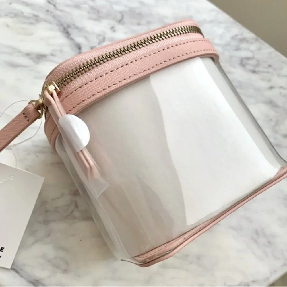 Blush Pink Clear Cosmetic Case with Handle